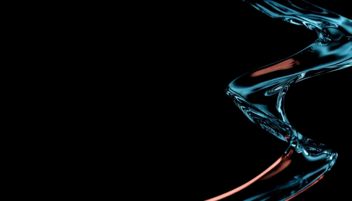 MiniMax H3 video showing a liquid chrome and transparent glass ribbon flowing through a dark studio