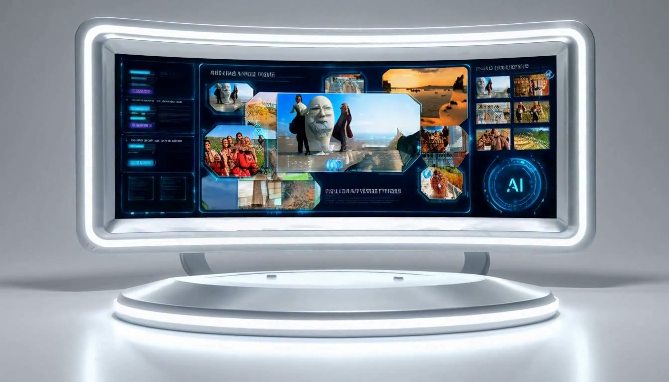 MiniMax H3 AI video example showing a futuristic AI interface showcasing advanced technology and multimedia content